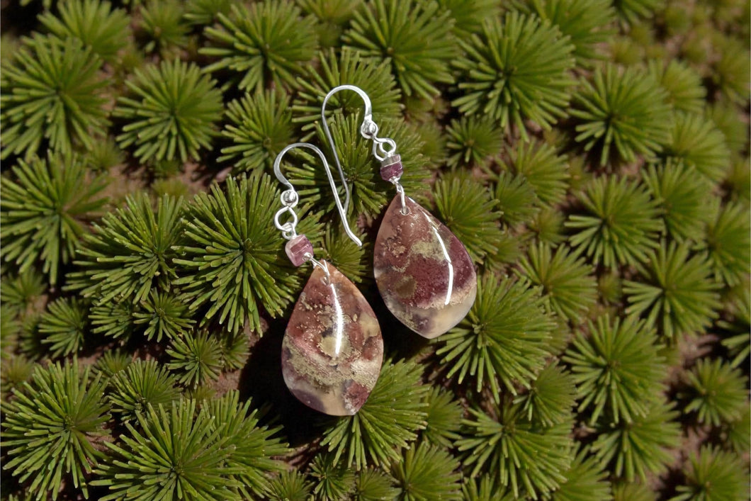 Earrings with red moss agates
