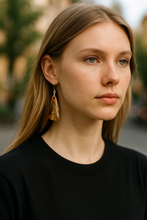 Earrings with red white opalized wood