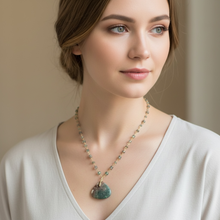 Necklace with brown green opalized wood