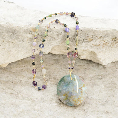 Necklace with multi color moss agate