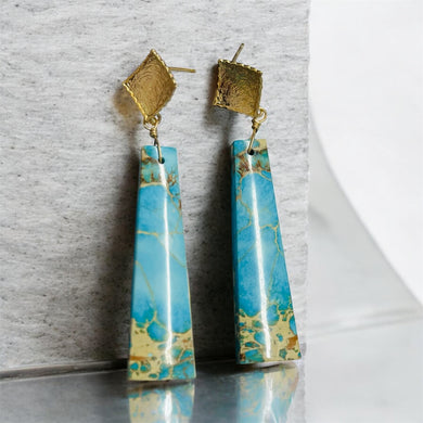 Earrings with blue brown sea sediment jasper