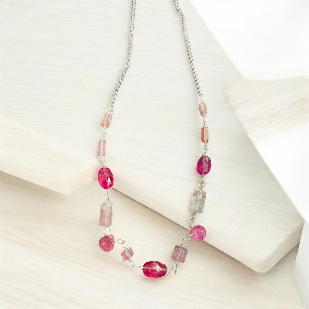 Necklace with multi tourmalines and pink sapphire