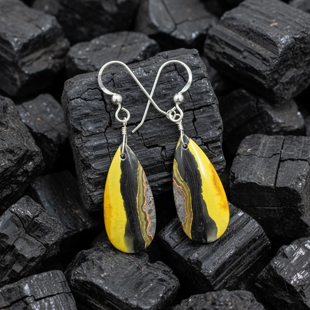 Earrings with bubble bee jasper