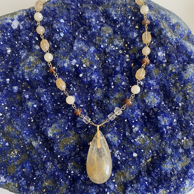 Necklace with Golden Rutilated Quartz and other gem stones