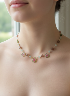 Necklace with various tourmaline beads