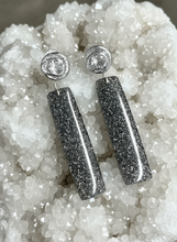 Earrings with natural black sunstone with studs and zircon