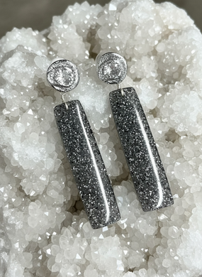 Earrings with natural black sunstone with studs and zircon