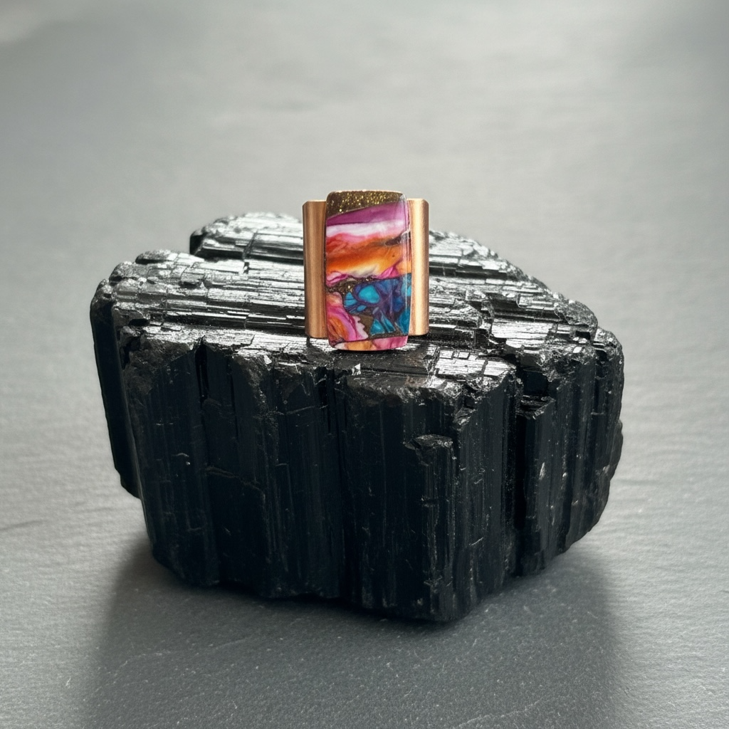 Ring with big oyster and turquoise