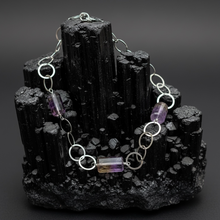 Necklace with silver chain and amethyst/ametrin barrel beads