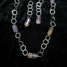 Necklace with silver chain and amethyst/ametrin barrel beads