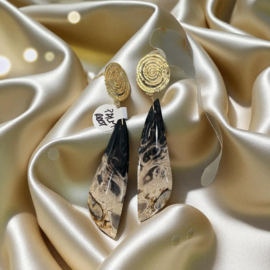 Earrings with petrified palm root