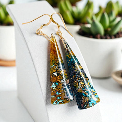 Earrings with natural copper on chrysocolla