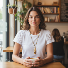 Necklace with petrified palm wood