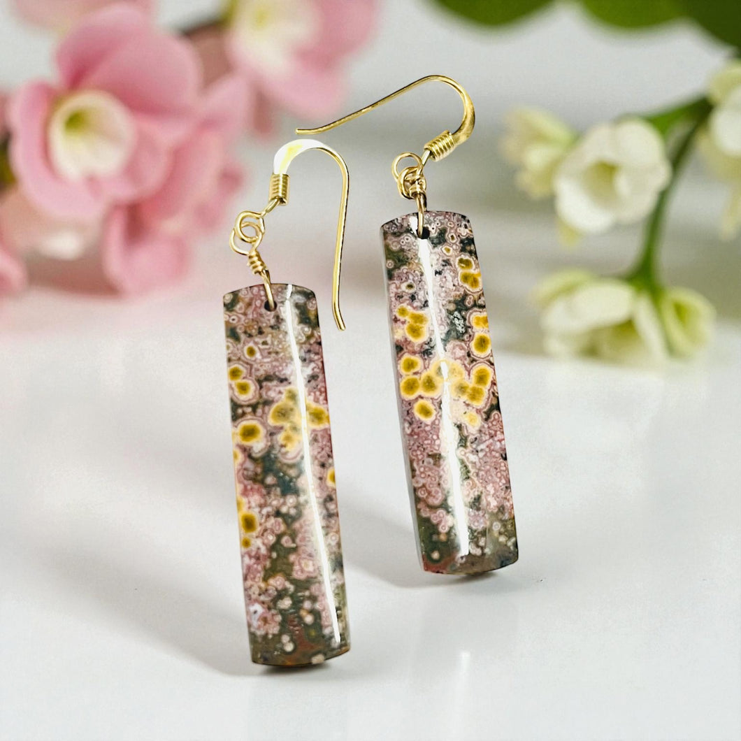 Earrings with long colorful ocean Jasper
