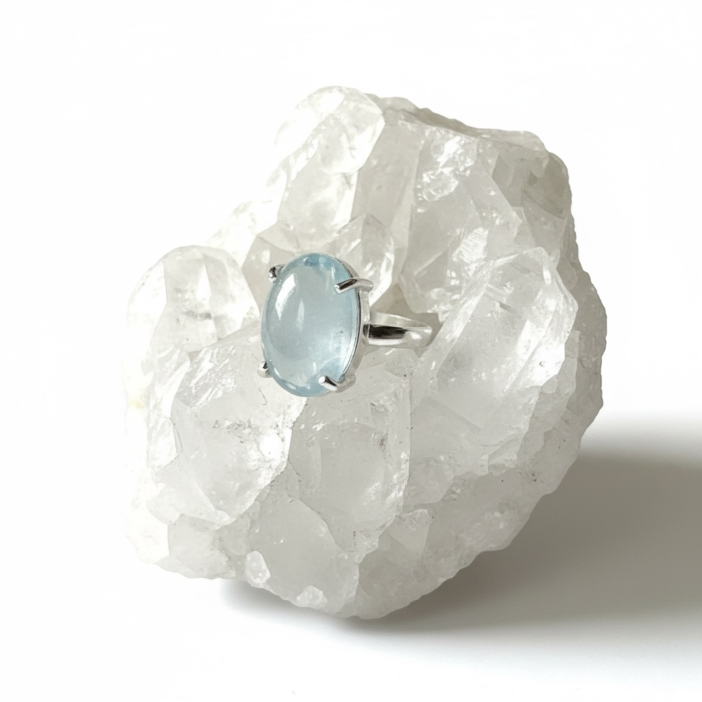 Ring with blue chalcedony