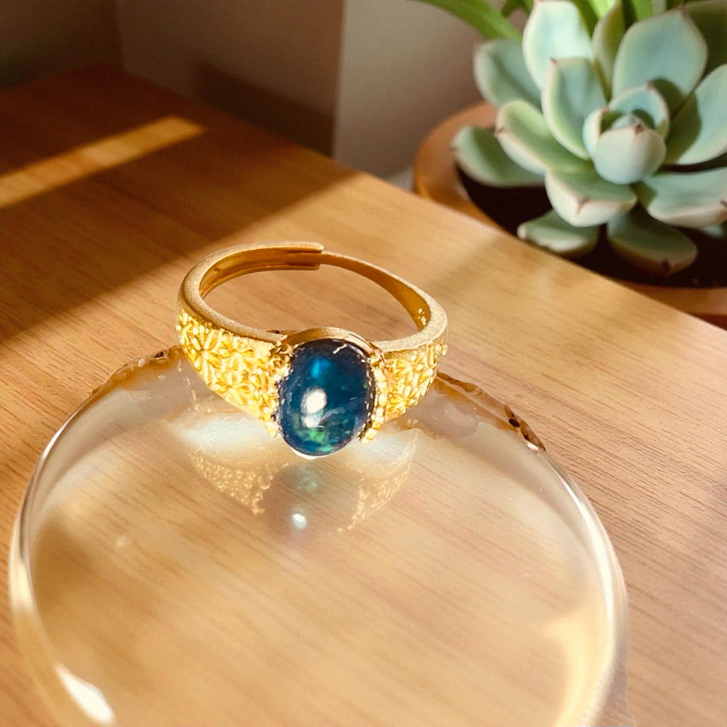 Ring with black Ethiopian opal