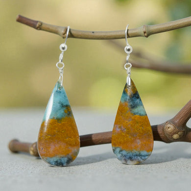 Earrings with blue petrified Opalized wood