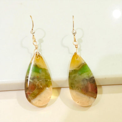 Earrings with petrified Opalized wood
