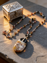 Necklace with opalized wood and tourmalines