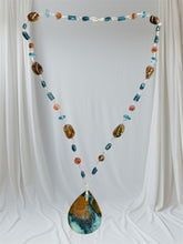 Necklace with blue brown Opalized wood