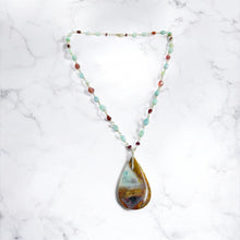 Necklace with deep blue and burgundy colors opalized wood
