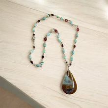 Necklace with deep blue and burgundy colors opalized wood