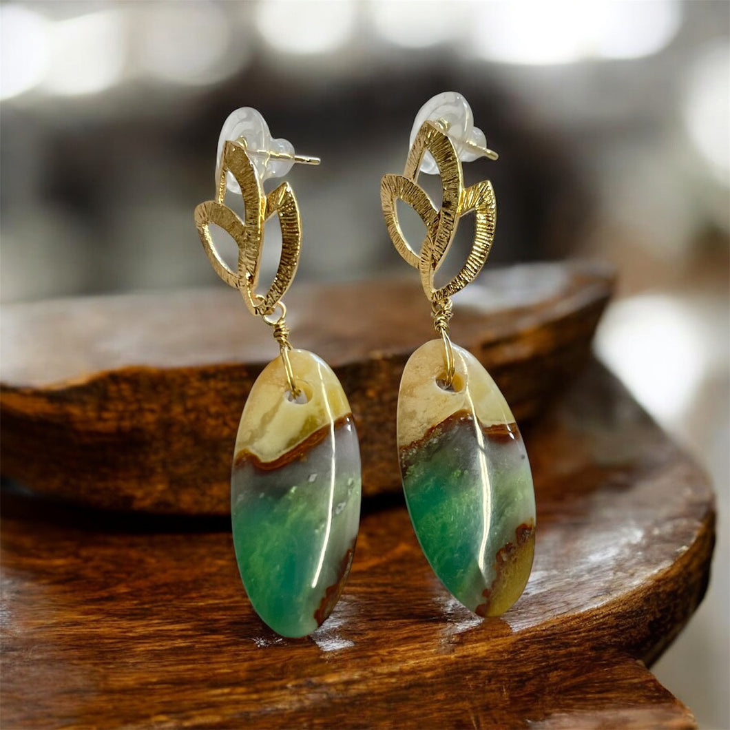 Earrings with petrified opals