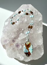 Ancient Bloom – 26" Statement Necklace with 117ct Blue Petrified Opalized Wood