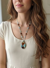 Ancient Bloom – 26" Statement Necklace with 117ct Blue Petrified Opalized Wood