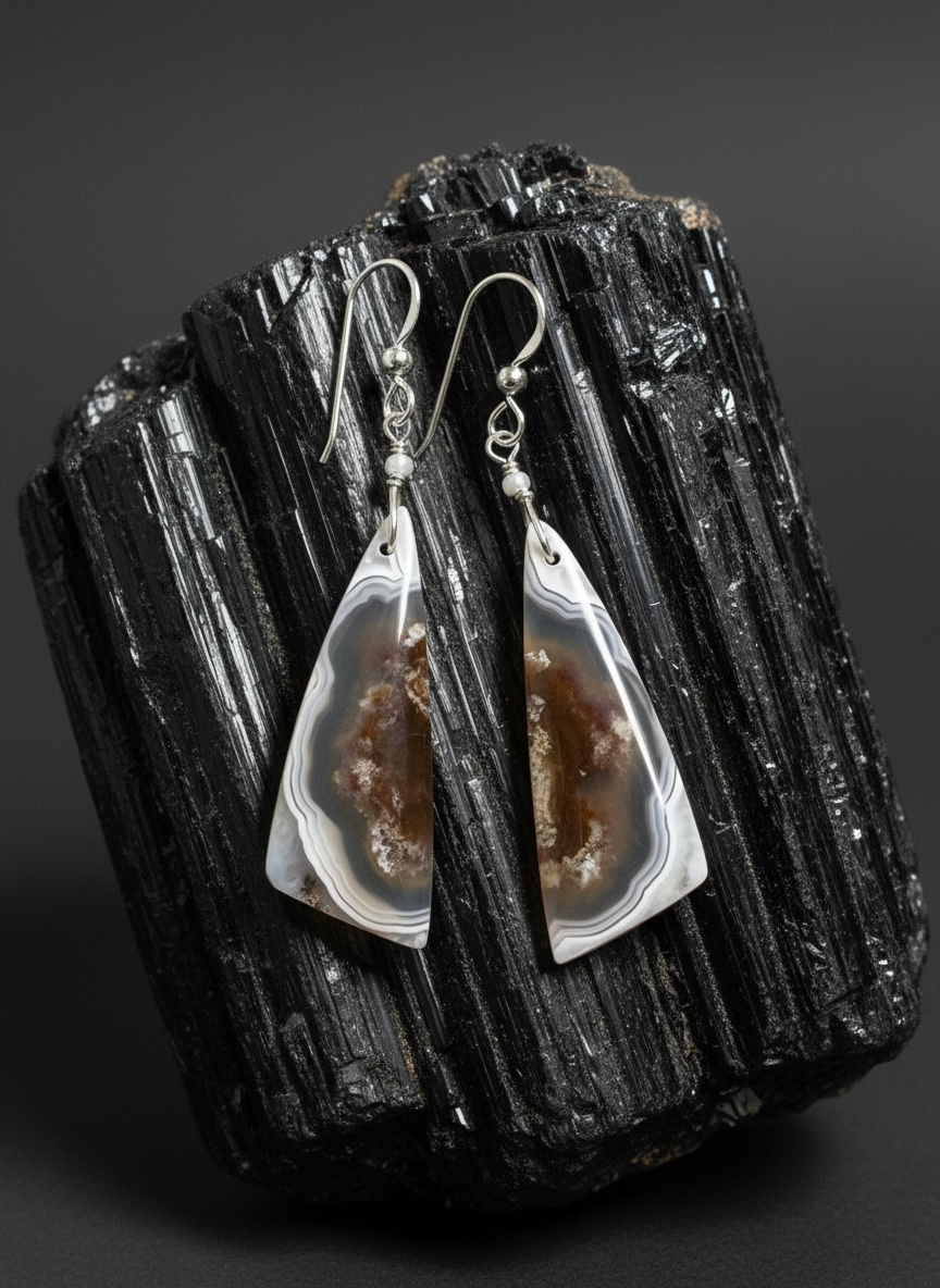 Earrings with moss agate