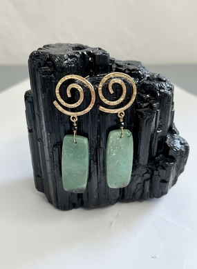 Earrings with studs and crystalized opal on petrified wood