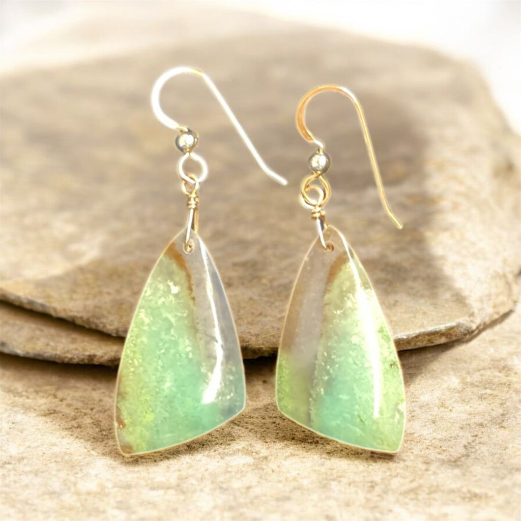 Earrings with green opalized wood