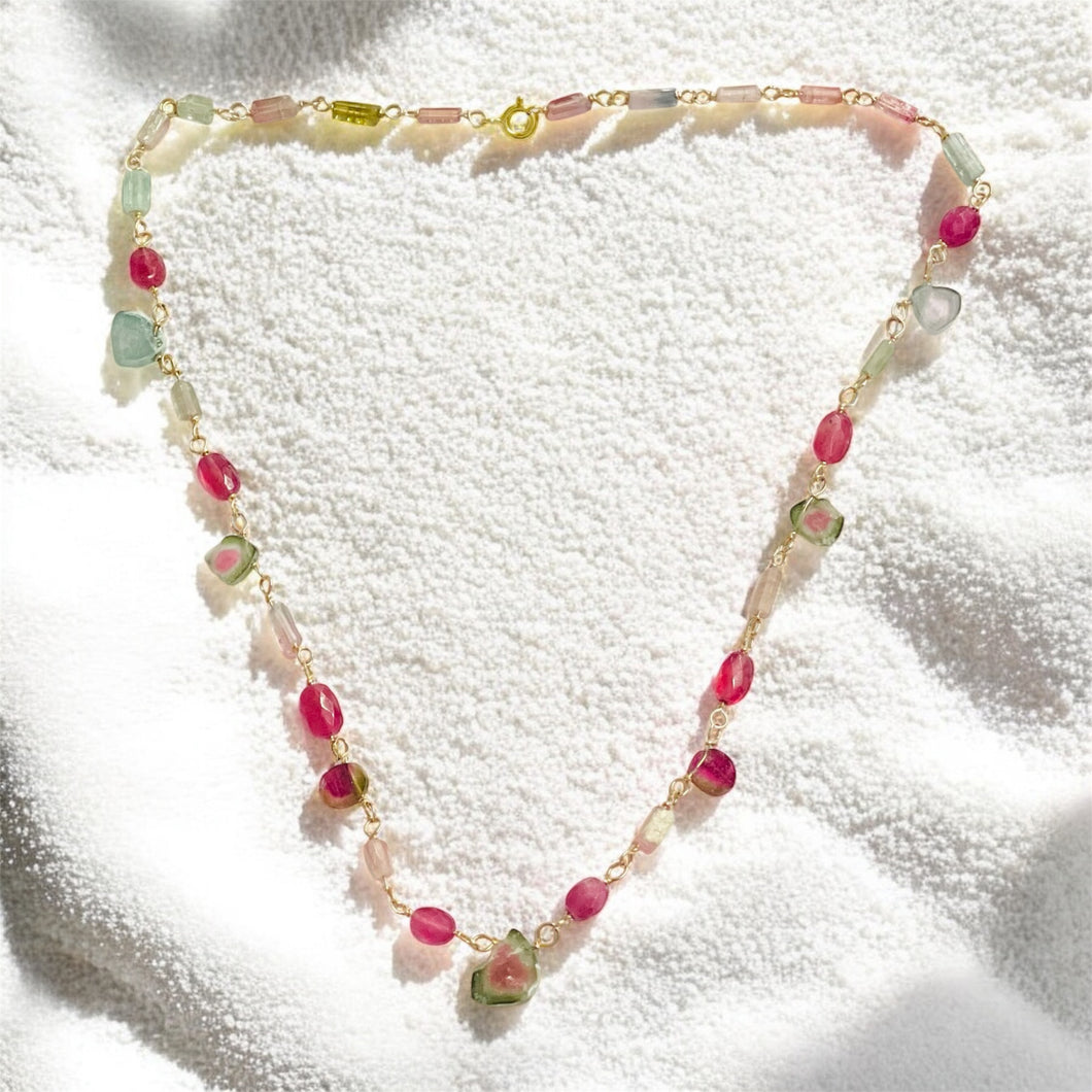 Necklace with multi tourmalines and pink sapphire