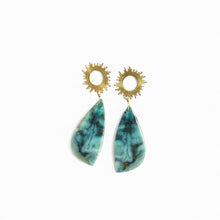 Earrings with light blue opalized wood