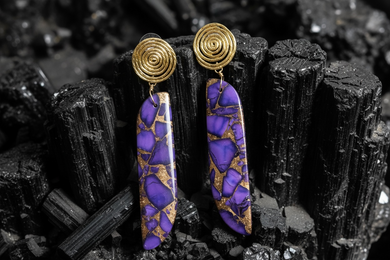 Earrings with purple oyster turquoise