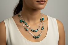 Necklace with chain and opalized wood