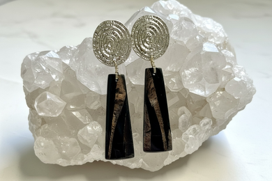 Earrings with hypersthene