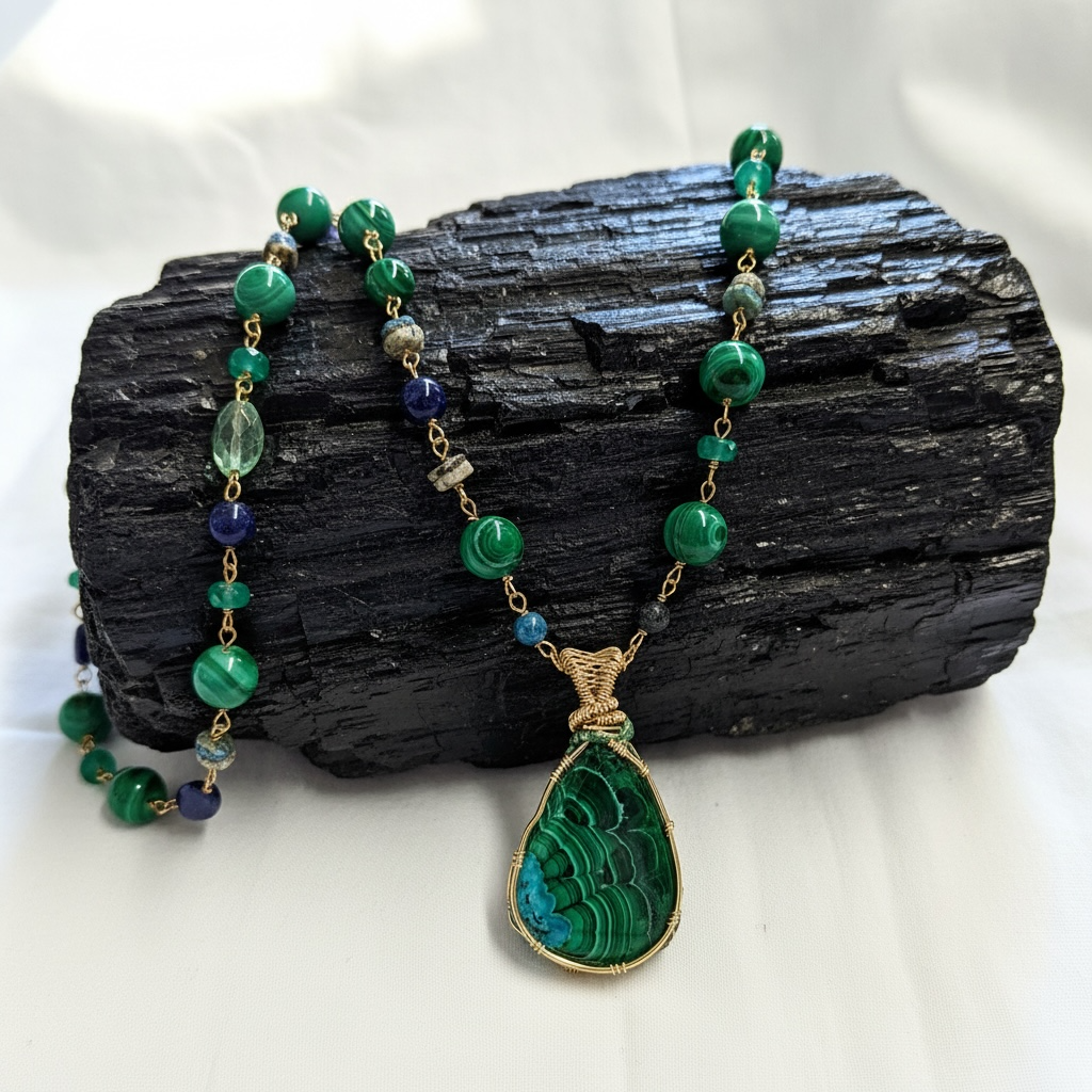 Necklace with Malachite/azurite