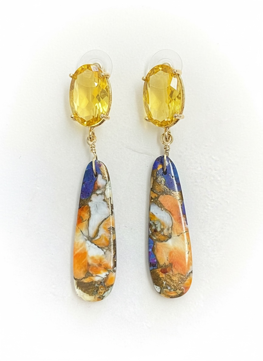 Earrings with blue orange sea sediment jasper