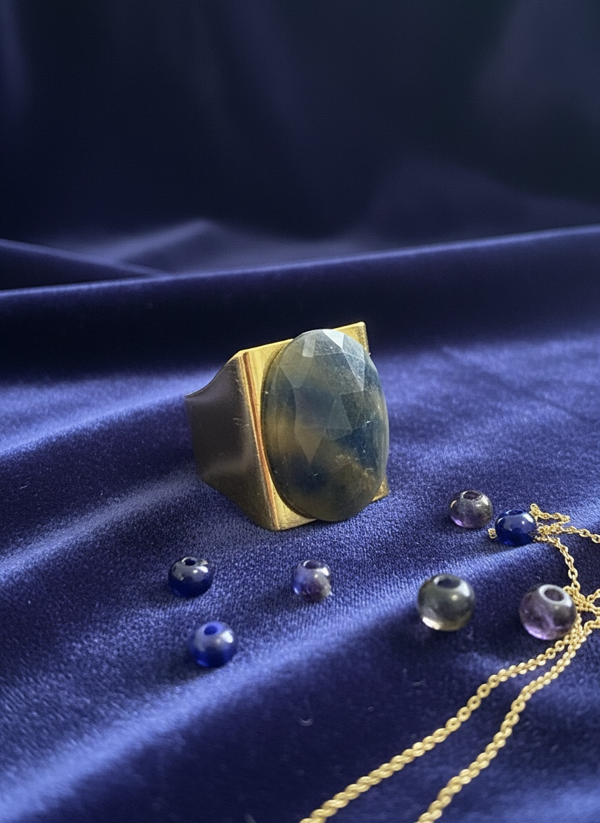 Ring with sapphire oval cabochon