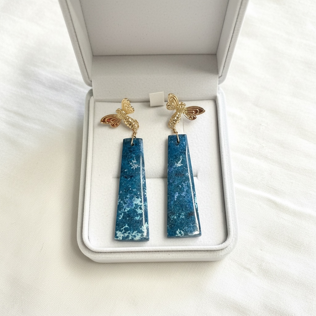 Earrings with blue sea sediment jasper