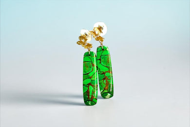 Earrings with green oyster turquoise