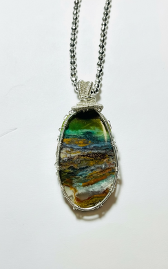 Pendant with Petrified Opalized Wood with copper
