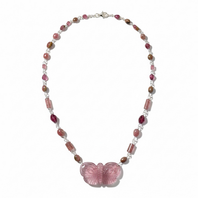 Necklace with multi tourmalines, butterfly and pink sapphire