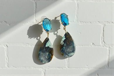 Earrings with opalized wood