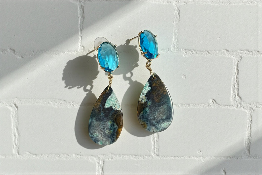 Earrings with opalized wood