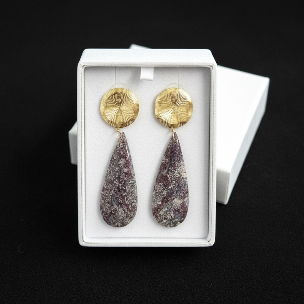 Long earrings with red moss agate and studs