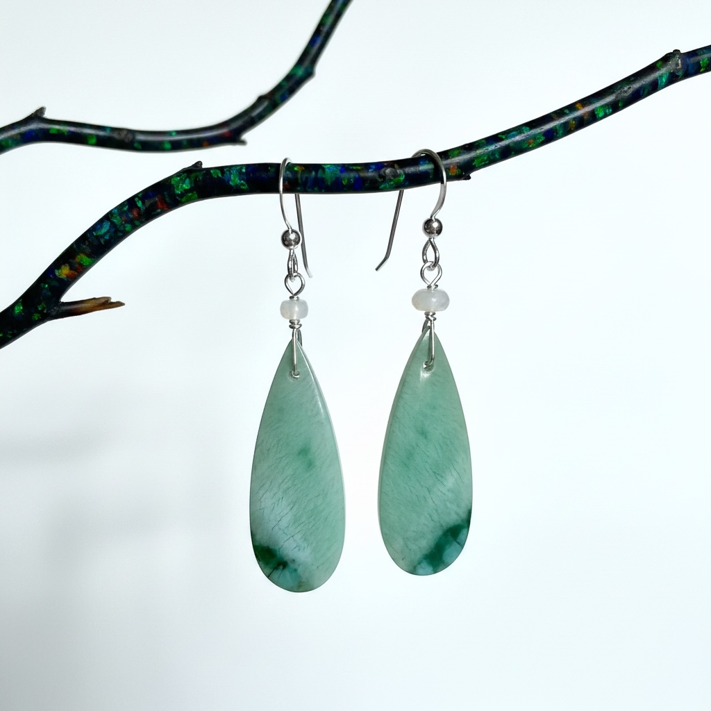 Earrings with petrified Opalized wood