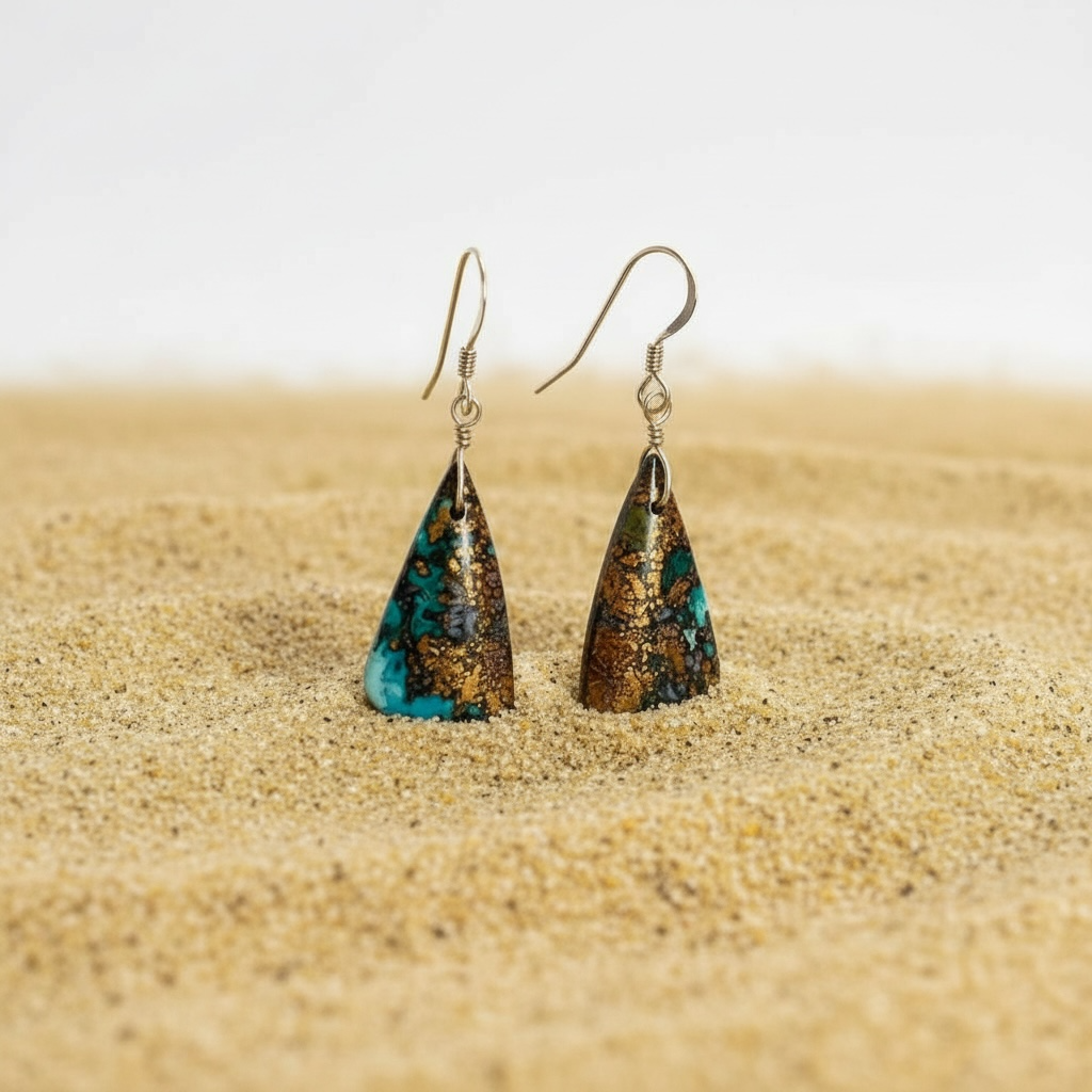 Earrings with natural copper on chrysocolla
