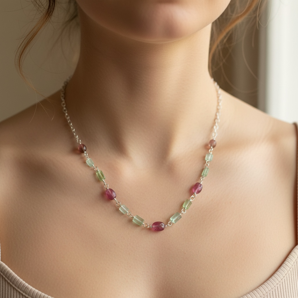 Necklace with multi tourmalines